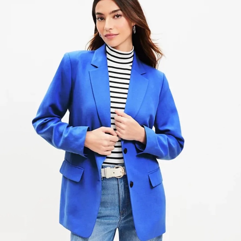 LOFT Oversized Cobalt Blue Fluid 2 Button Blazer Business Casual /Size Petite 16